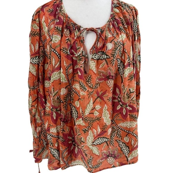 Antik Batik Women's Kalao Floral Long Sleeve Flowy Boho Peasant Blouse Size 40 M - Picture 7 of 16